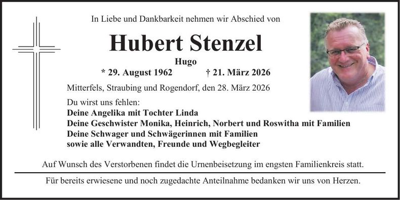 Traueranzeige Hubert Stenzel