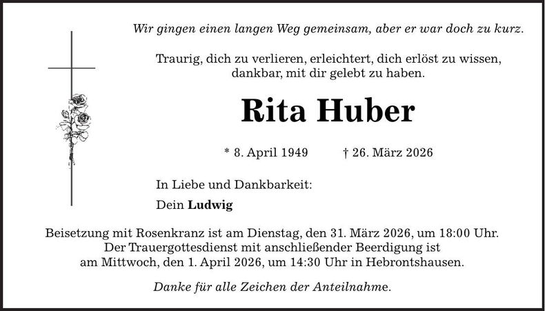 Traueranzeige Rita Huber