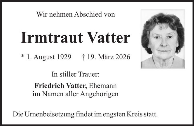 Traueranzeige Irmtraut Vatter