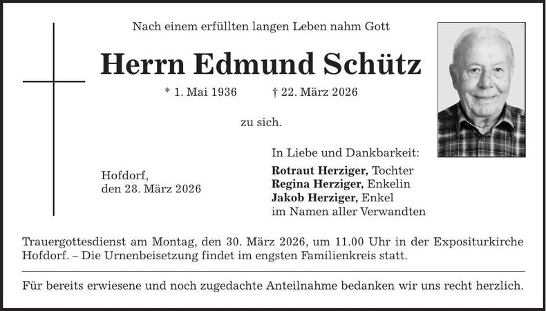 Traueranzeige Edmund Schütz