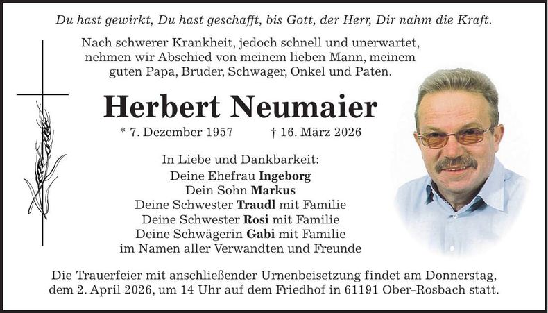 Traueranzeige Herbert Neumaier