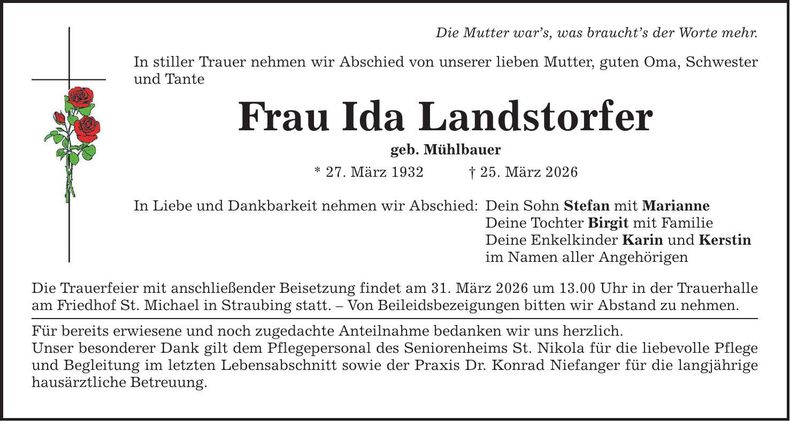 Traueranzeige Ida Landstorfer