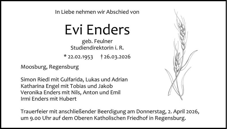 Traueranzeige Evi Enders