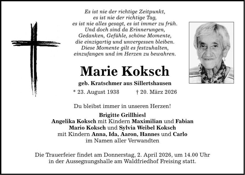 Traueranzeige Marie Koksch