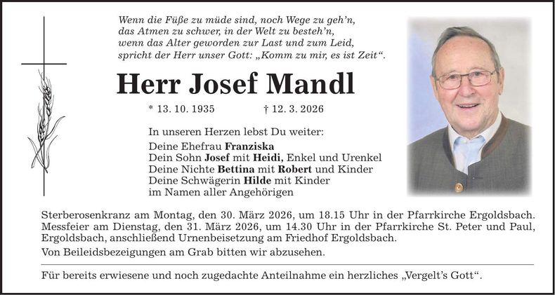 Traueranzeige Josef Mandl