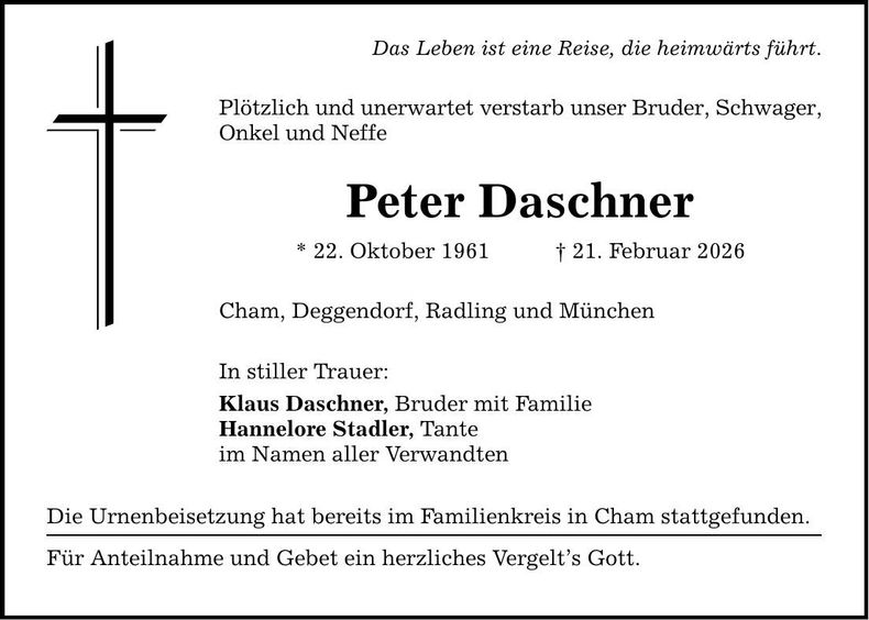 Traueranzeige Peter Daschner