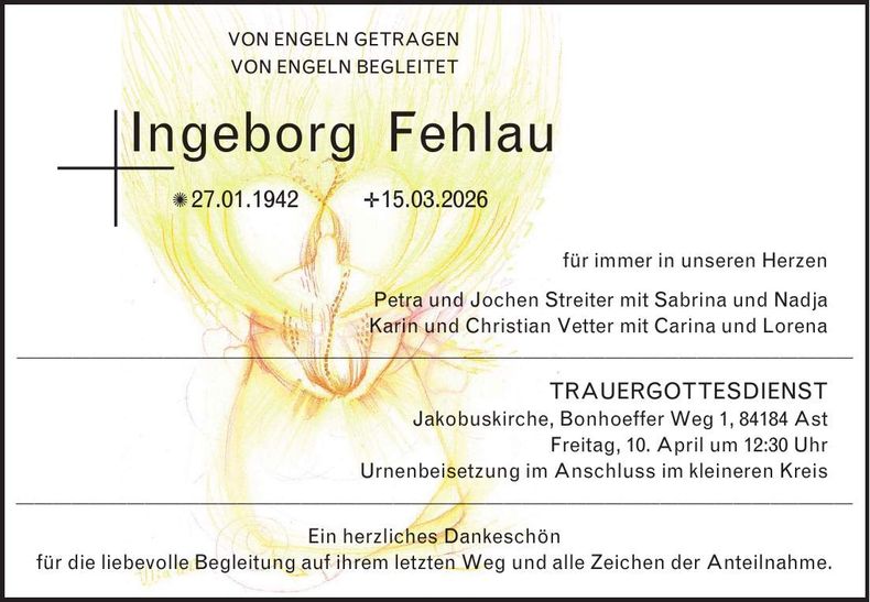 Traueranzeige Ingeborg Fehlau