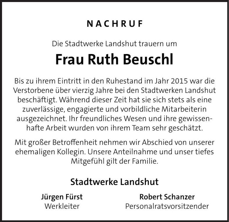 Traueranzeige Ruth Beuschl