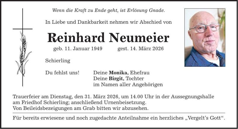 Traueranzeige Reinhard Neumeier