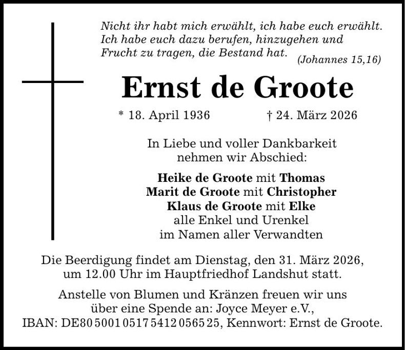 Traueranzeige Ernst de Groote