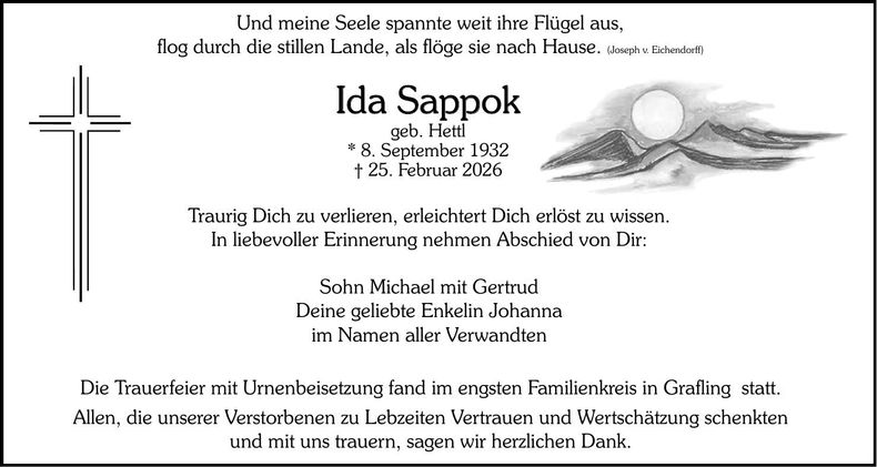Traueranzeige Ida Sappok