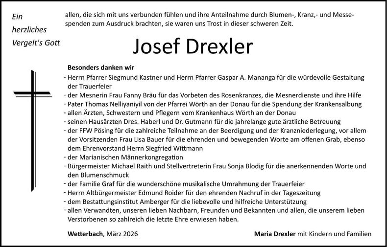 Traueranzeige Josef Drexler
