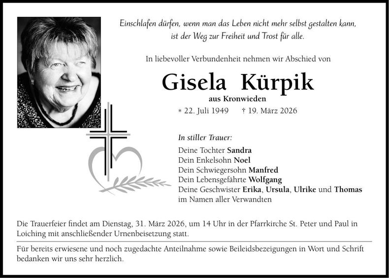 Traueranzeige Gisela Kürpik