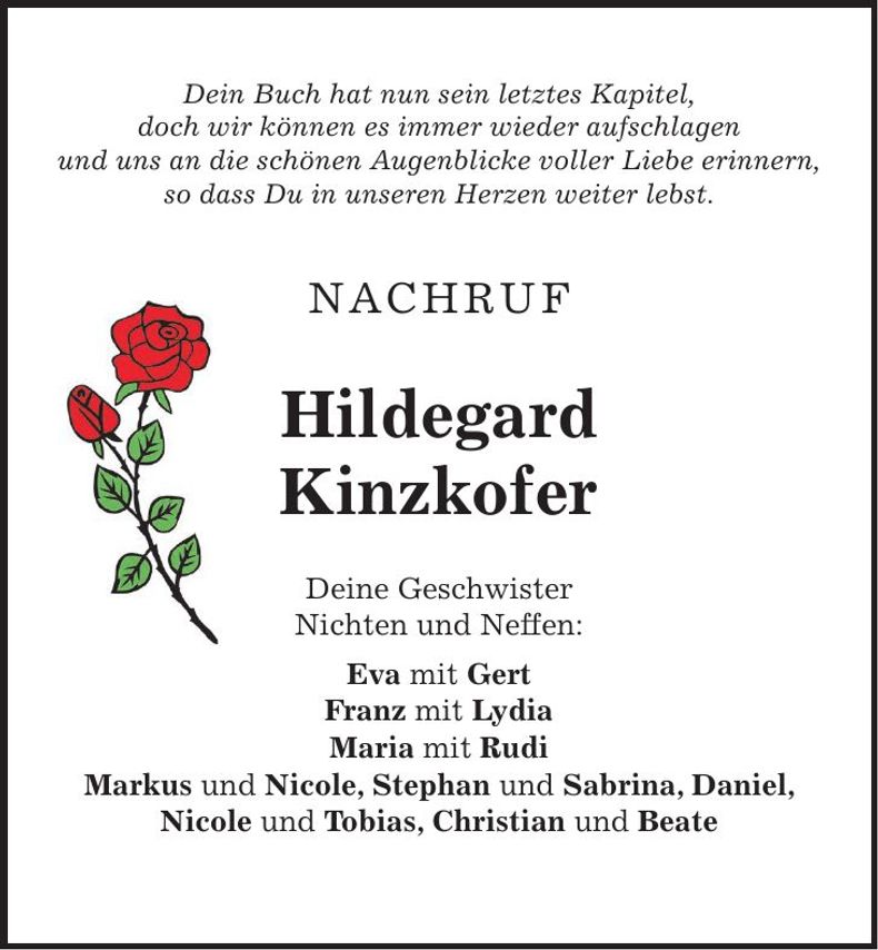 Traueranzeige Hildegard Kinzkofer
