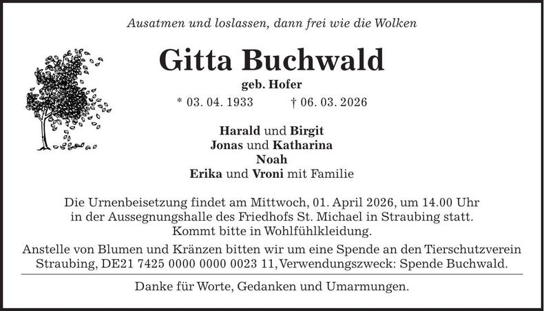 Traueranzeige Gitta Buchwald