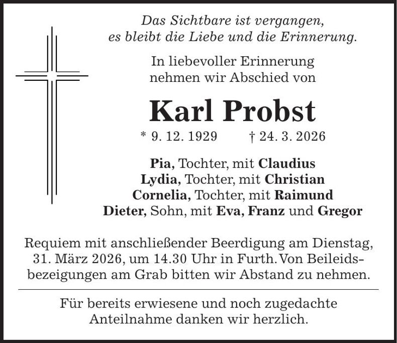 Traueranzeige Karl Probst