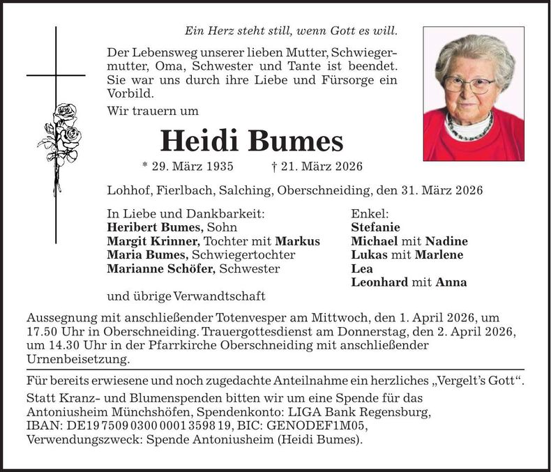 Traueranzeige Heidi Bumes