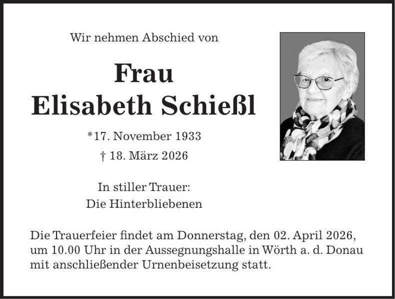 Traueranzeige Elisabeth Schießl