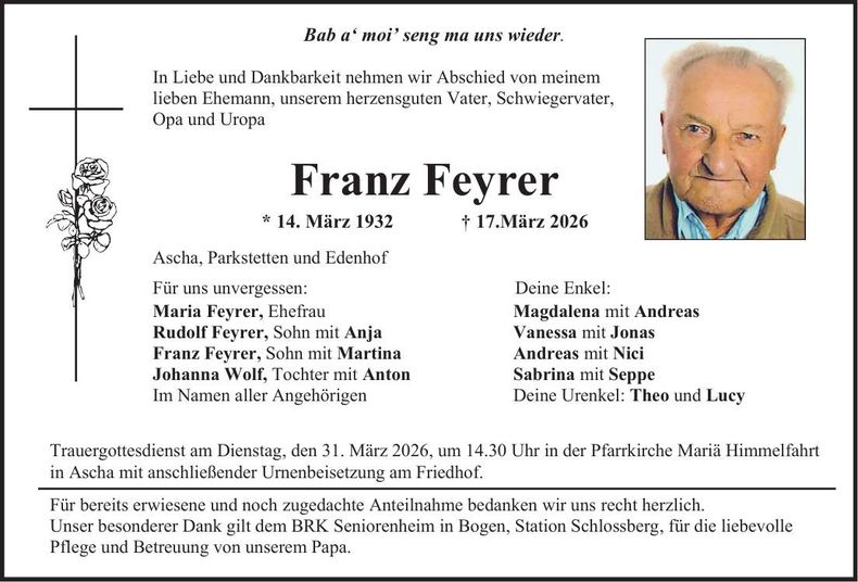 Traueranzeige Franz Feyrer