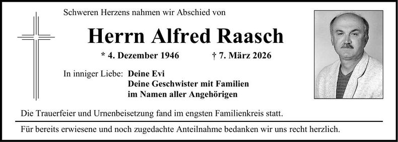 Traueranzeige Alfred Raasch
