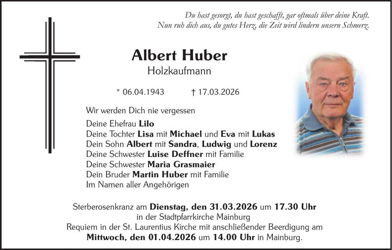 Traueranzeige Albert Huber