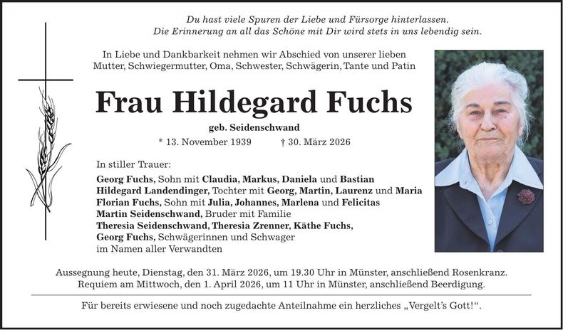 Traueranzeige Hildegard Fuchs