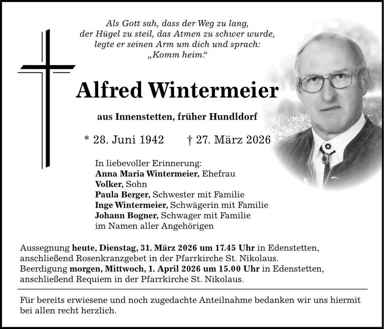 Traueranzeige Alfred Wintermeier