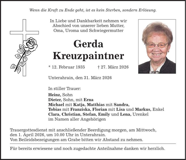 Traueranzeige Gerda Kreuzpaintner