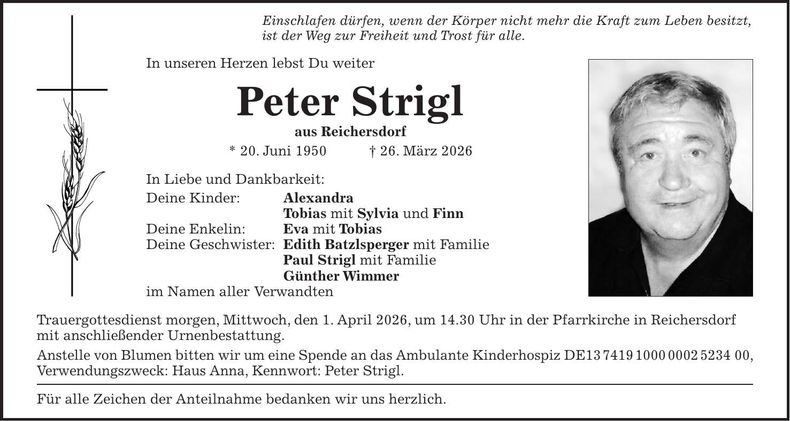 Traueranzeige Peter Strigl