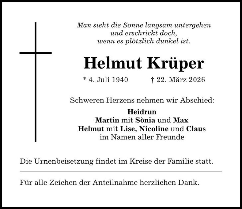 Traueranzeige Helmut Krüper