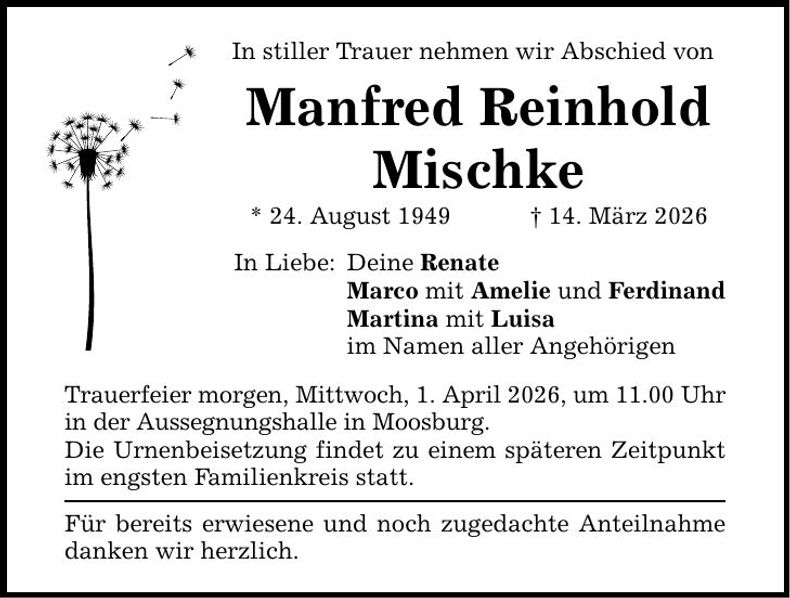 Traueranzeige Manfred Reinhold Mischke