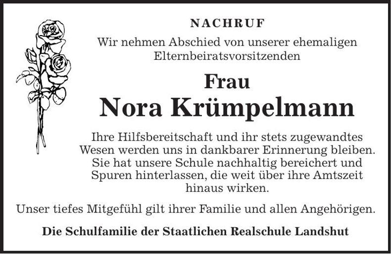 Traueranzeige Nora Krümpelmann