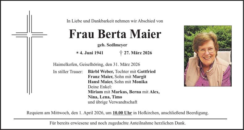 Traueranzeige Berta Maier