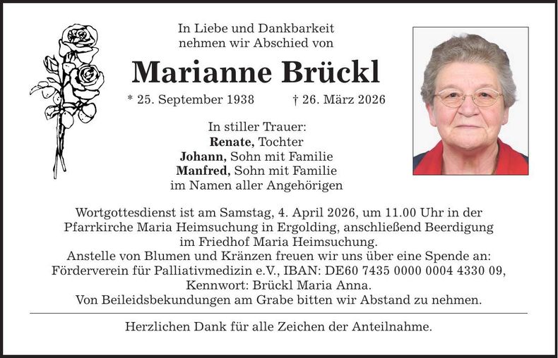 Traueranzeige Marianne Brückl