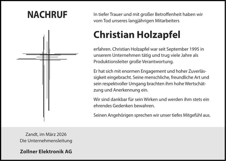 Traueranzeige Christian Holzapfel