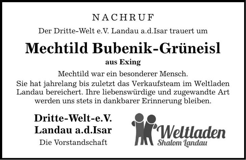 Traueranzeige Mechtild Bubenik-Grüneisl