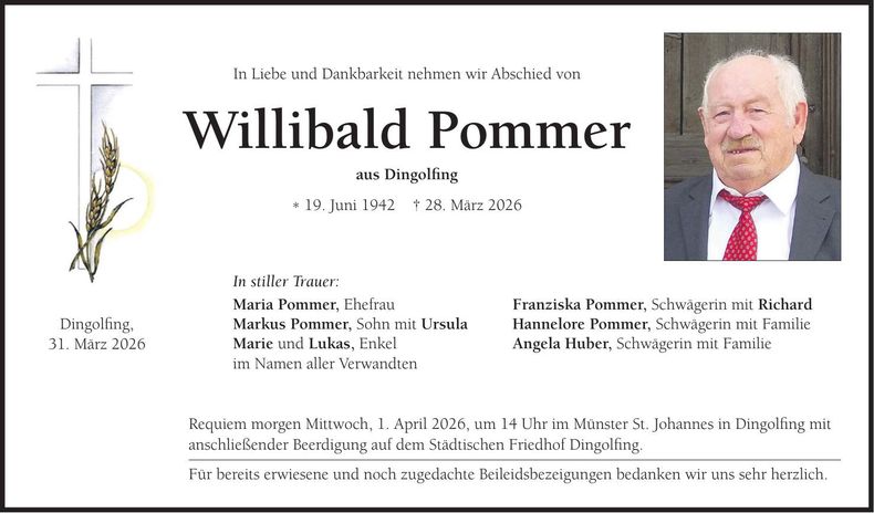 Traueranzeige Willibald Pommer