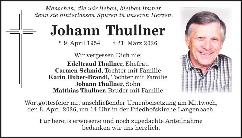 Traueranzeige Johann Thullner
