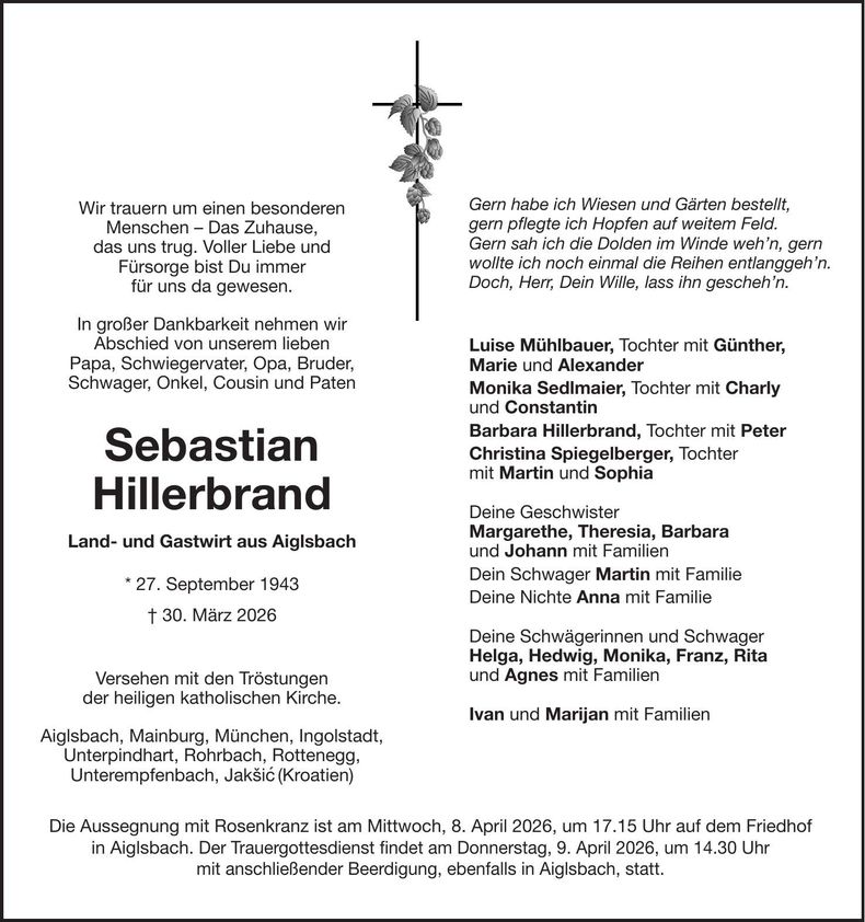 Traueranzeige Sebastian Hillerbrand