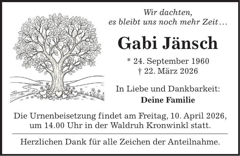 Traueranzeige Gabi Jänsch