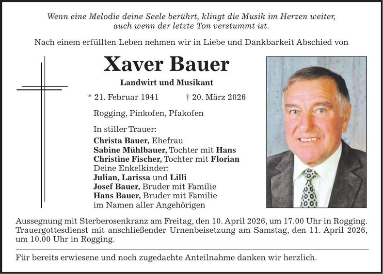 Traueranzeige Xaver Bauer