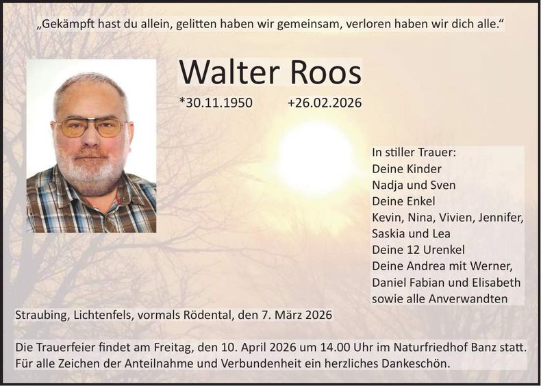 Traueranzeige Walter Roos
