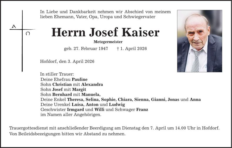 Traueranzeige Josef Kaiser