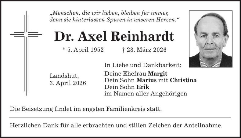 Traueranzeige Axel Dr. Reinhardt