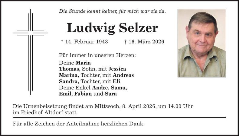 Traueranzeige Ludwig Selzer