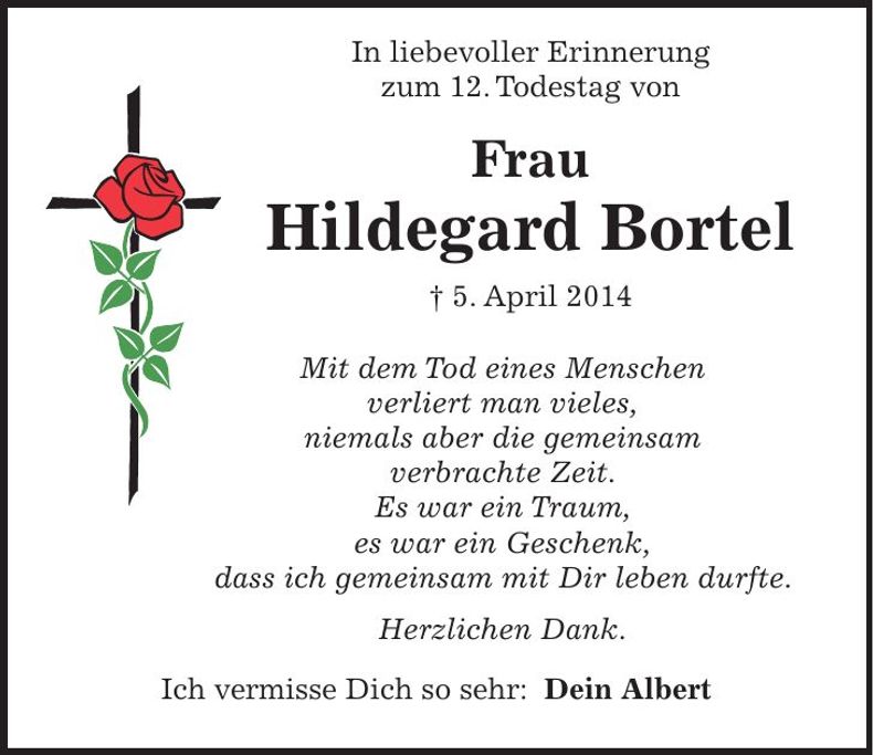 Traueranzeige Hildegard Bortel