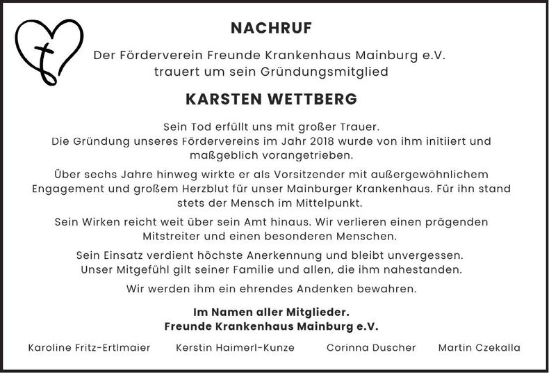 Traueranzeige Karsten Wettberg