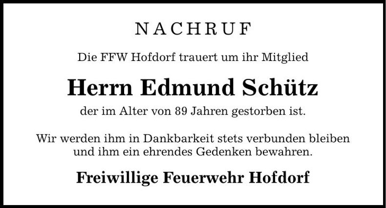 Traueranzeige Edmund Schütz