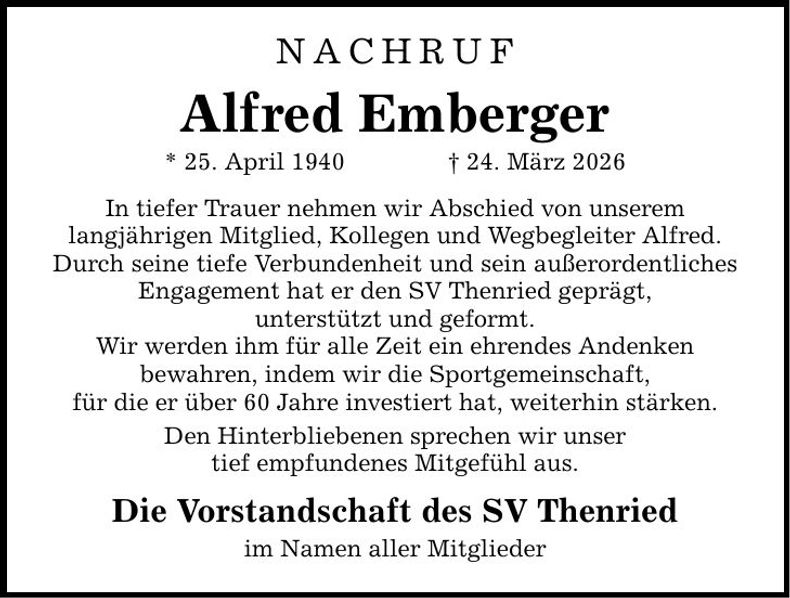 Traueranzeige Alfred Emberger