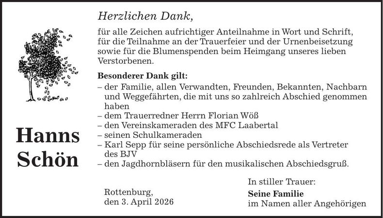 Traueranzeige Hanns Schön
